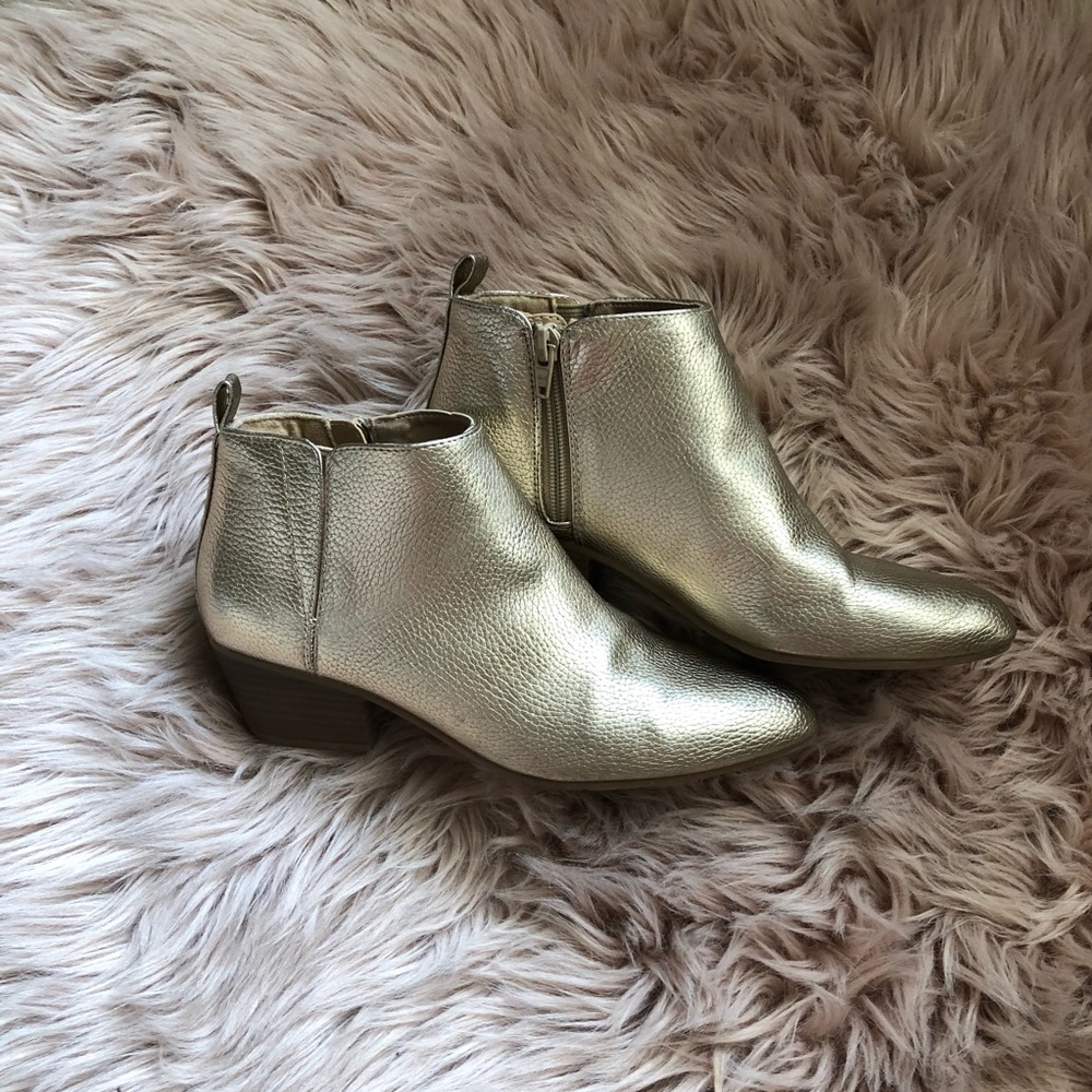 Metallic gold ankle booties